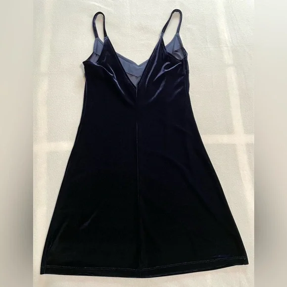 Vintage 90s Navy Velvet Mini Dress Y2K Slip Dress Party Goth Fairy Grunge Size M - Picture 9 of 12